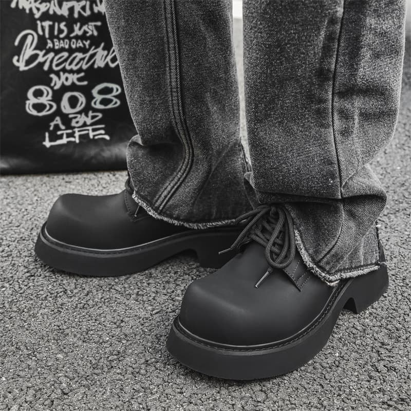 Men's Big Head Derby Shoes, High-End Style, Commuter Black Platform Shoes, Trendy 2023 New Style, Height Increasing, Japanese Style Shoes 9522-J