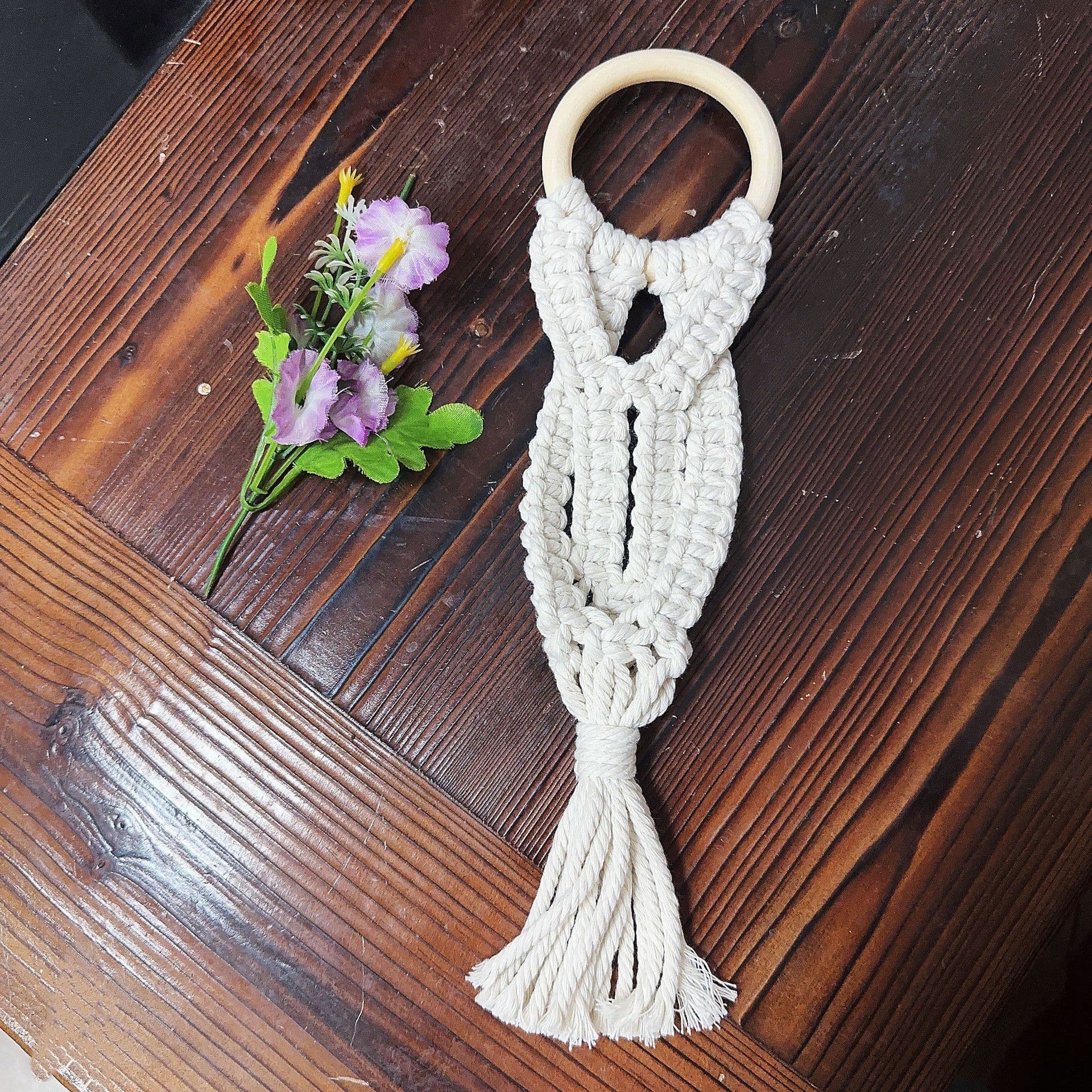 Cross-border Wooden Ring Air Plant Pothos Dried Flower Mesh Hanging Decoration Balcony Wall Decor Hanging Ornament Homestay Handwoven