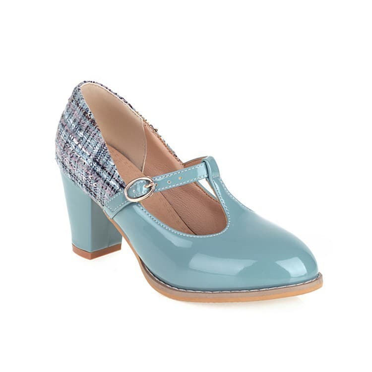 2026 New T-Strap Shoes Spring Round Toe Chunky Heel High Heel Shoes Women British Style Small Large Size Women's Shoes Cross Border Export