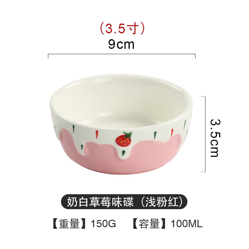 Cross-border Trade Ceramic Three-Piece Dinnerware Set with Embossed Cute Plates and Bowls Set, High-Aesthetic Handmade Home Salad Bowls