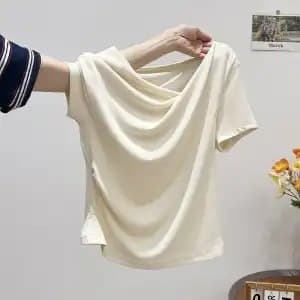 Elegant One-Shoulder Sweet Girl Short-Sleeve Women 2026 Summer New Waist-Tightening Slimming Top Solid Color Tee