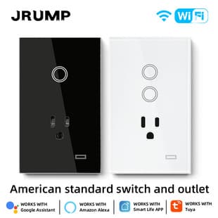 Tuya WiFi US Standard Smart Switch Socket Touch Glass Panel Supports Alexa Remote Voice Control