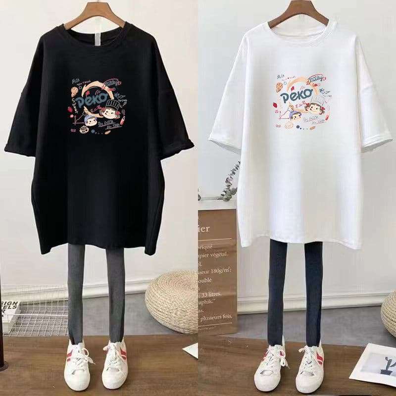 Plus Size Short Sleeve T-Shirt for Women, Loose Fit, Conceals Belly, Korean Style, Up to 300 lbs
