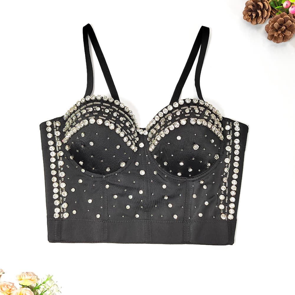 Amazon cross-border new product shaping tube top heavy industry beaded fishbone bra inner and outer wear rhinestone backless suspender for women