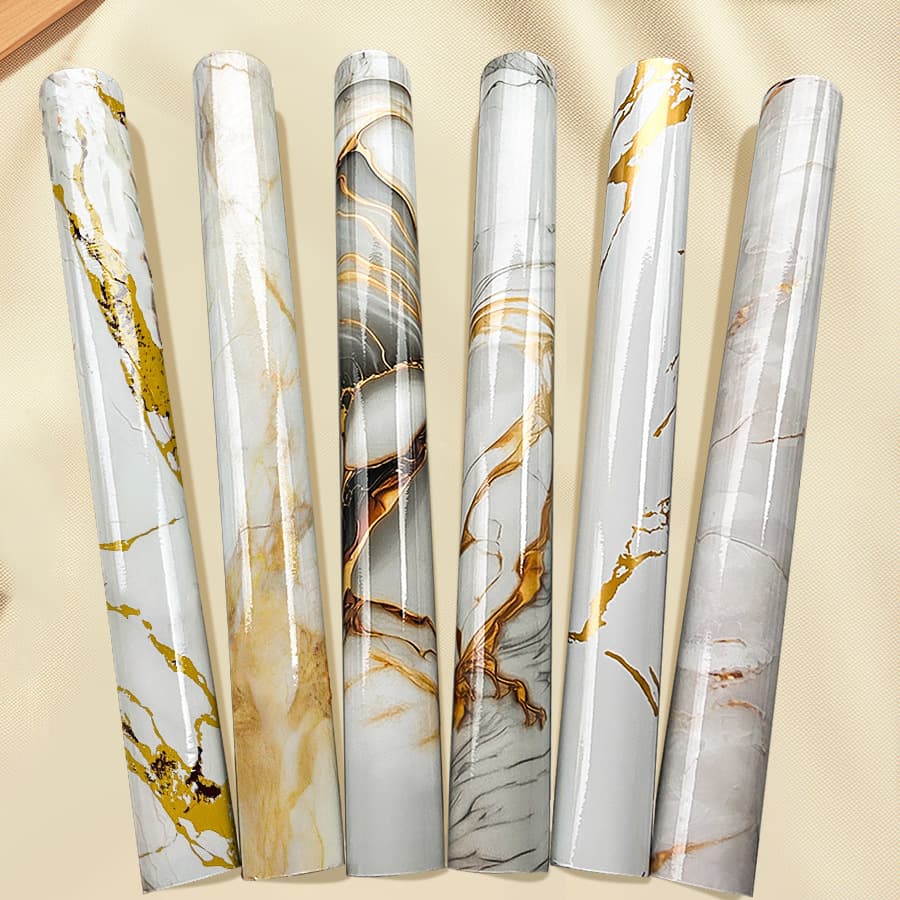 Cross-border Gold Vein White Marble Pattern Self-Adhesive Wallpaper Oil-Proof Tile Sticker Kitchen Backsplash Waterproof Anti-Mold Wall Covering