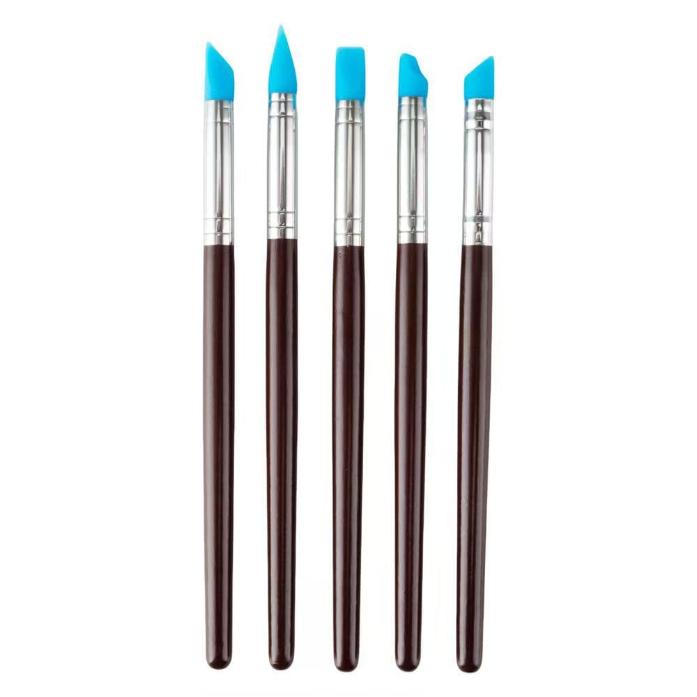 Cross-border pottery clay tools wooden rod silicone pen set of 5 ultra-light clay plastic hand tools DIY pottery tools