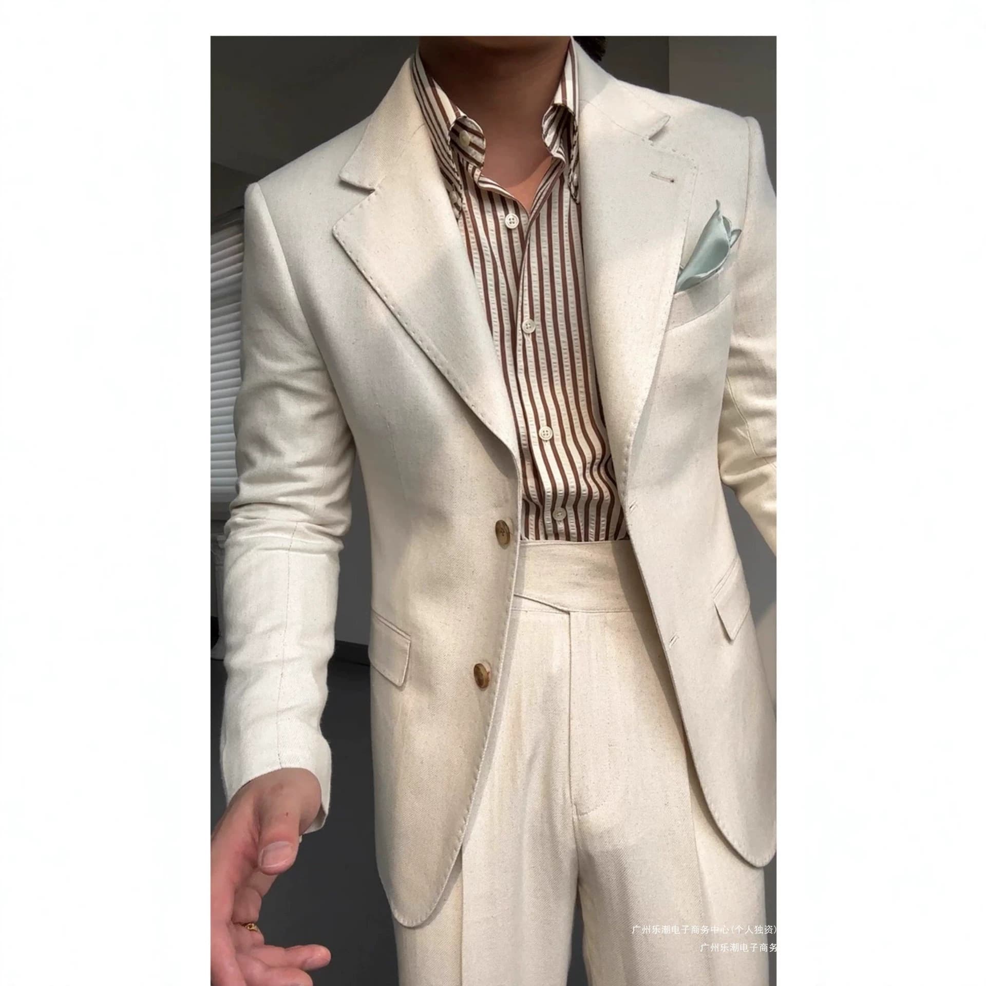 Four-Season Lightweight Linen Naples Suit, Casual and Elegant Gentleman's Attire, Premium Linen-Cotton Blend with Exceptional Style Men's Suit
