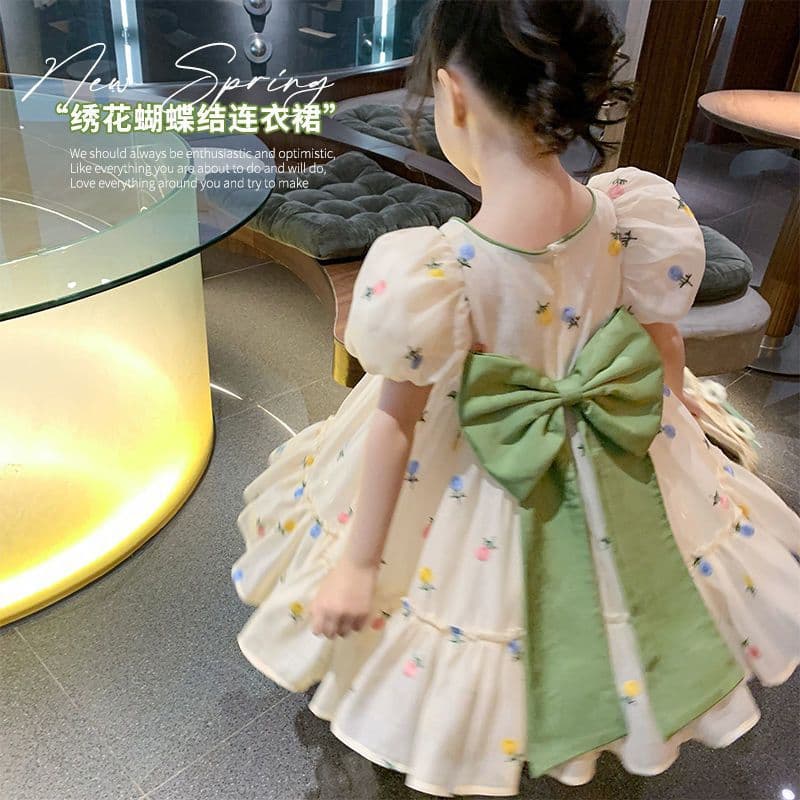 Girls' Dress Summer 2023 New Style Fashionable Sweet Floral Bow Little Girl Princess Children's Birthday