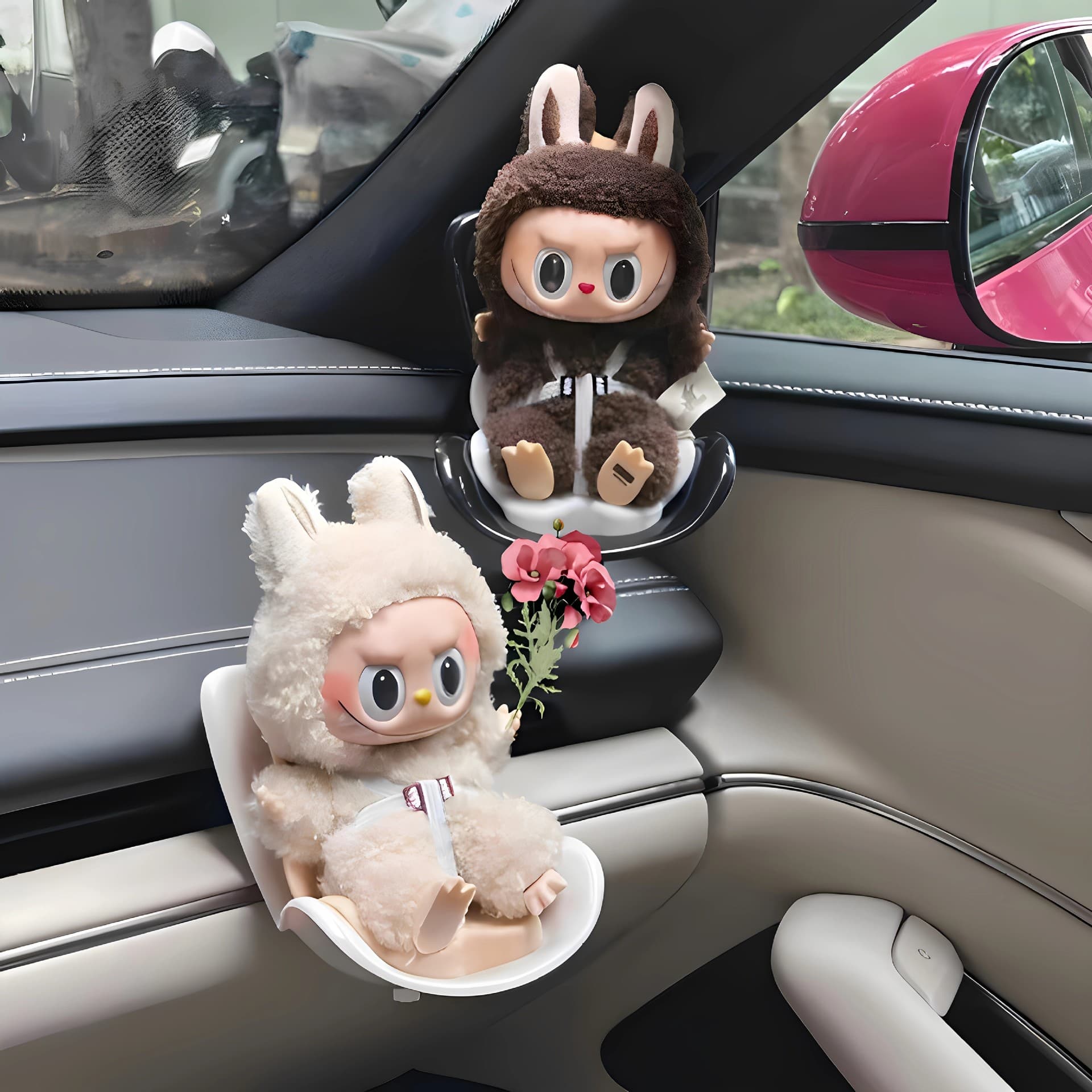Labubu Chair Car Doll Vehicle Safety Seat Pad Universal Air Vent Bracket Ornament Aroma Clip