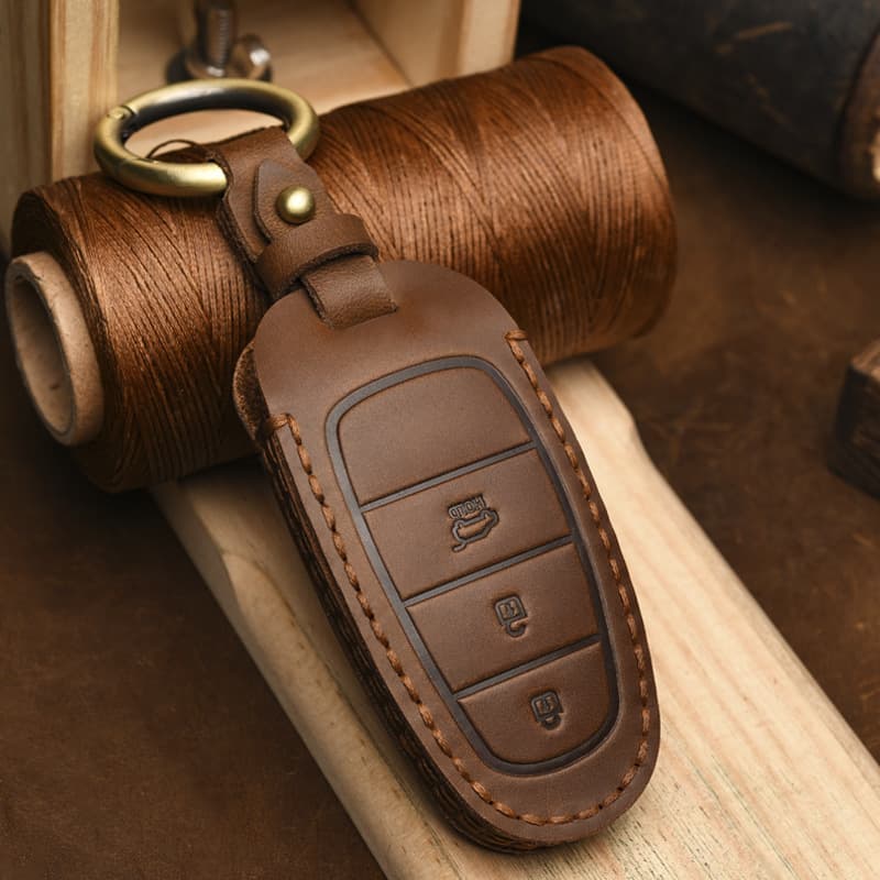 Factory Direct Handmade Genuine Crazy Horse Full Grain Leather Car Key Case Cover for Hyundai Tucson L