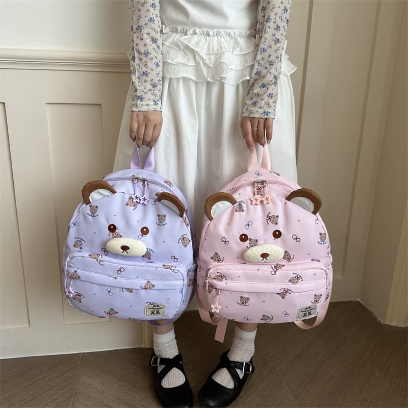 Cute Bear Kids Backpack, Korean Style Polka Dot Girl Accessory Bag, Trendy Outing Small Schoolbag Snack Backpack