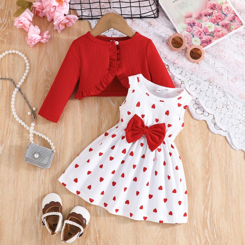 Autumn Two-Piece Set Fashion Cross-Border New Style Long-Sleeve Jacket and Heart Print Vest Dress Outfit