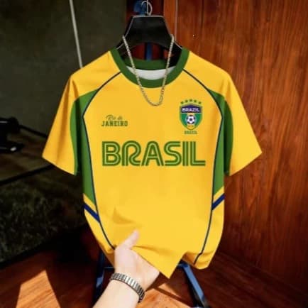 Brazil Football T-Shirt Football Jersey Striped Retro Print Breathable Quick Dry Training T-Shirt Fan Sports