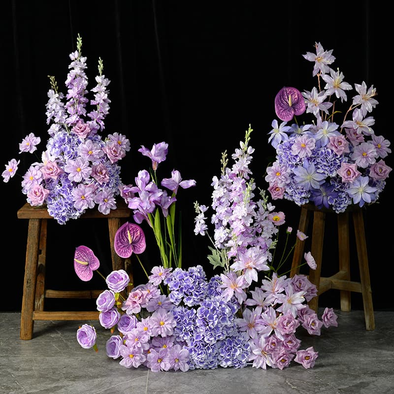 Artificial Purple Flower Arrangement - Fake Roses Plastic Flowers for Wedding Ceremony Hall Home Decoration Wholesale