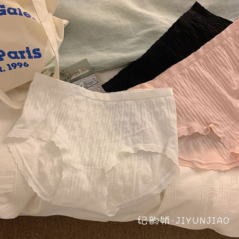 Small Fresh Japanese Style High-Elastic Seamless Girls' Underwear Mid-Waist Lace Edge Pure Cotton Crotch Comfortable Simple Pure Color Underwear for Women