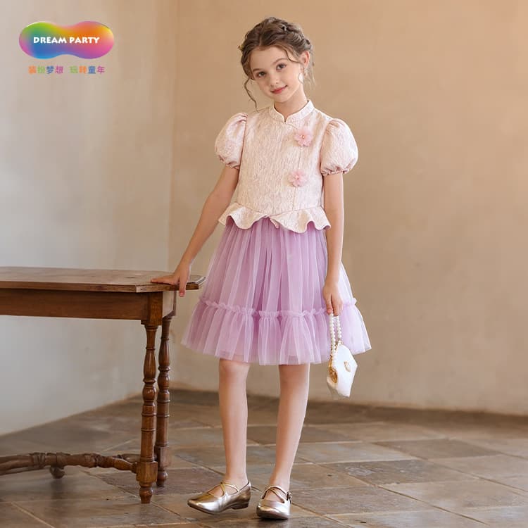 New Chinese Style Princess Dress for Girls, Summer Children's Mesh Tutu Dress, Dopamine Birthday Dress