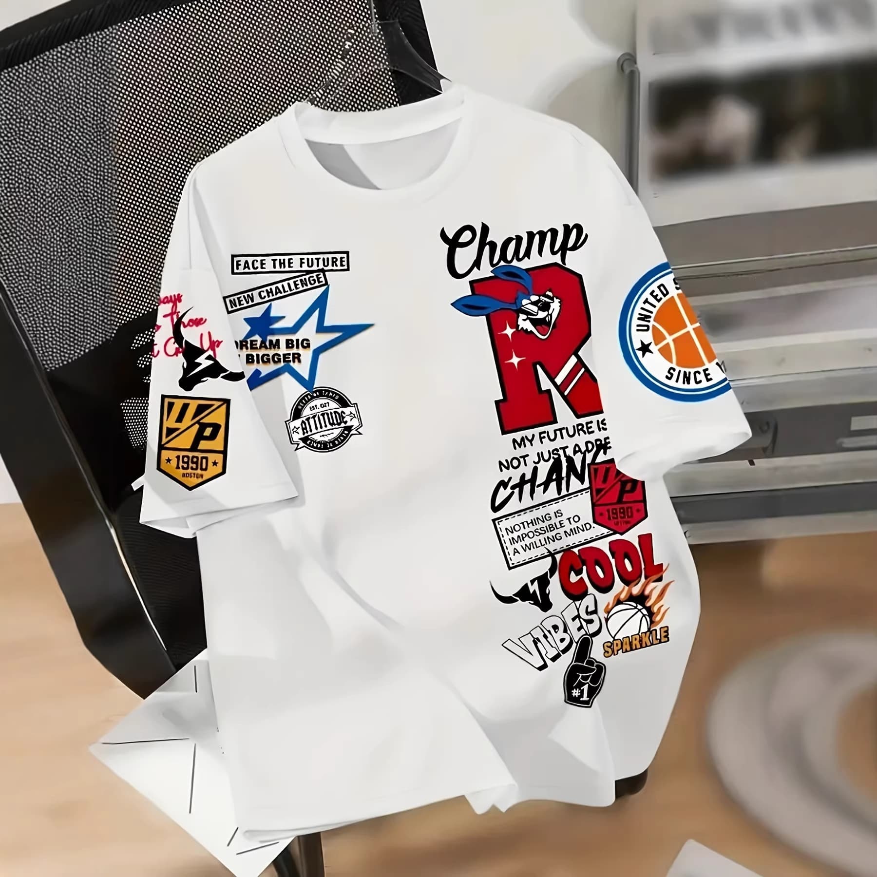 2025 Men's 3D Novelty Digital Print Pattern Crew Neck T-Shirt Spring Trendy Cross-Border Best Seller