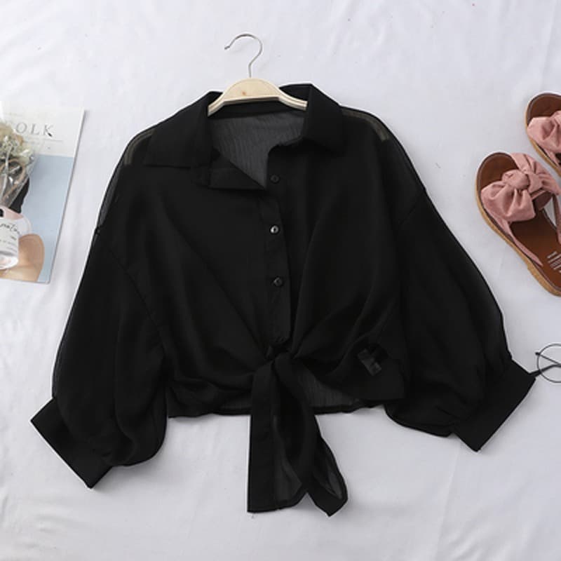 Women's Summer New Style Strap Dress Sun Protection Jacket with Shawl Cardigan Open Front Short Chiffon Air Conditioning Cover-Up