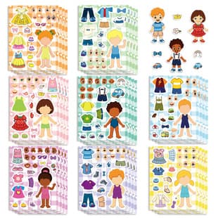 8 Sheets Cute Cartoon Doll Dress-Up Puzzle Stickers DIY Handmade Educational Interactive Creative Stickers