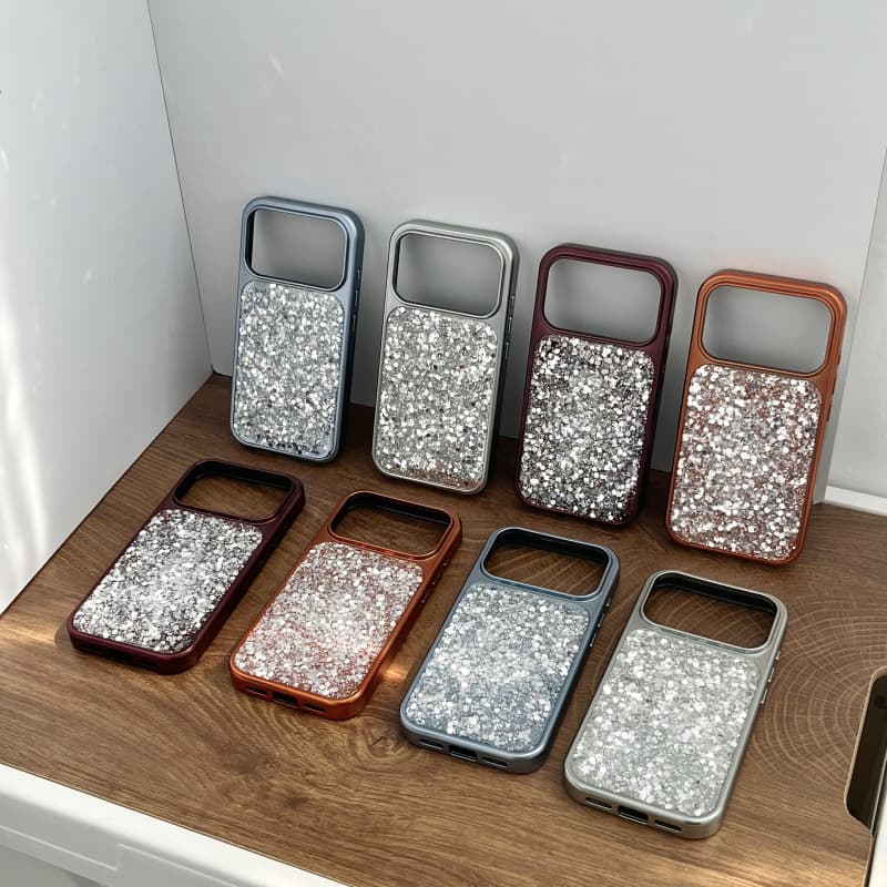 Silver Sequins Large Window for Apple 17 Pro Max Phone Case, iPhone 18 Pro New 18 Pro Max