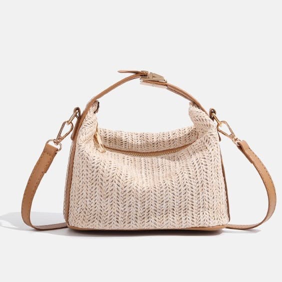 Official Genuine 2024 Summer Woven Straw Lunch Box Bag Casual Women's Handbag Shoulder Crossbody Bag