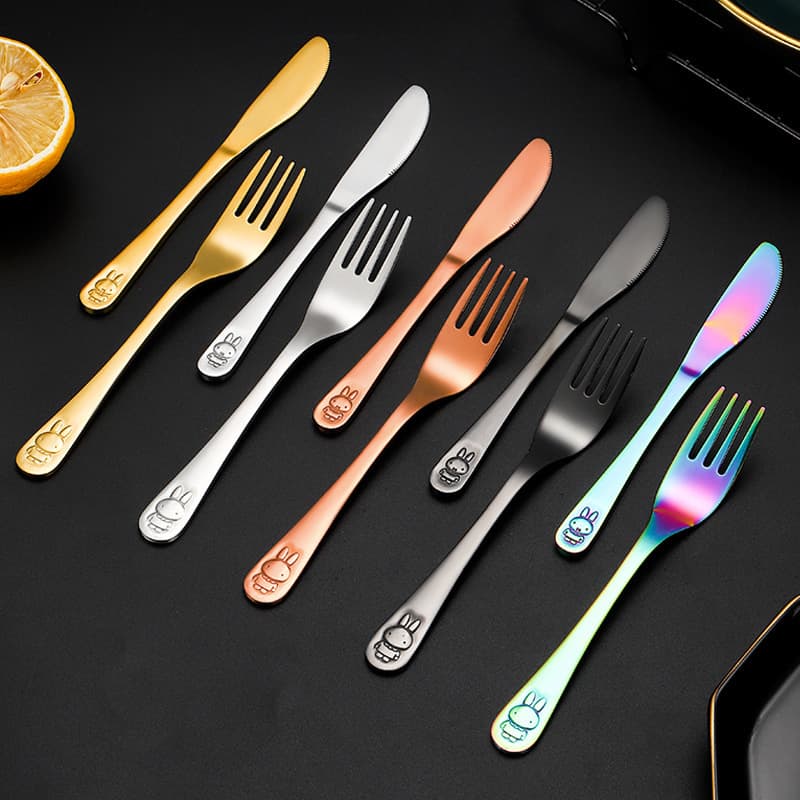 Stainless steel cartoon children's cutlery set, creative portable cutlery, eating spoon, fork, chopsticks, steak knife and fork