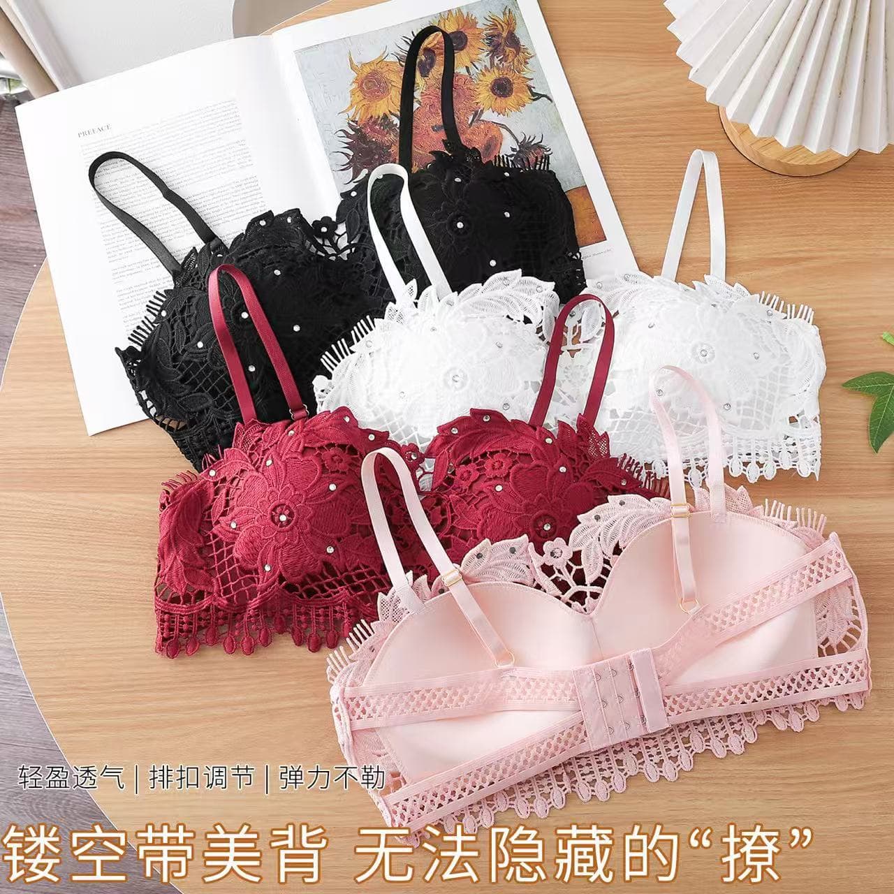 Foreign Trade Flash Diamond Crochet Lace No-Rim Adjustable Bra Small Bust Push-Up Underwear Sexy Auxiliary Breast Support