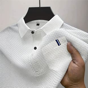 New T-Shirt Short Sleeve Turn-down Collar Polo Shirt High Elastic Ice Silk Short Sleeve Men's Shirt Collar Summer Solid Color