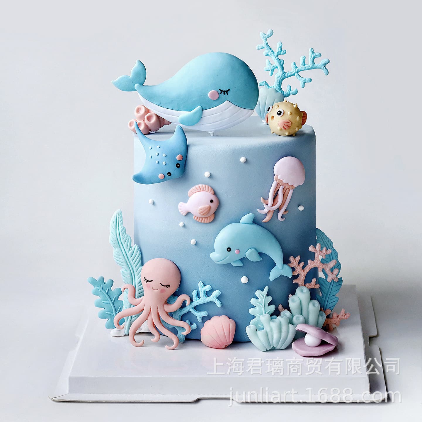 Ocean Children's Birthday Cake Plug-ins Whale Octopus Manta Ray Dolphin Pufferfish Jellyfish Cake Decorations