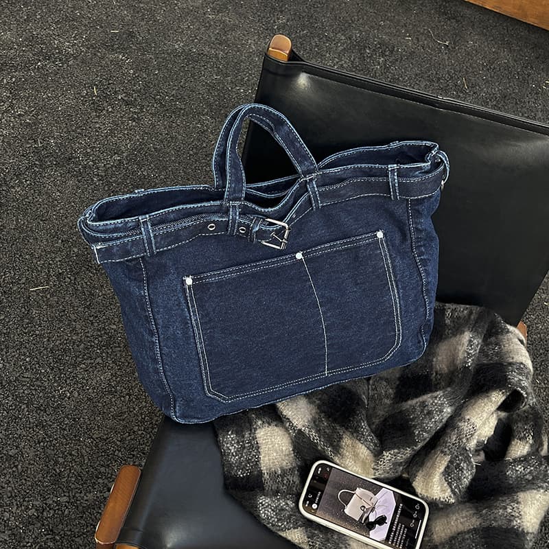 Retro trendy casual fashion washed denim bag women's commuting all-match handbag solid color simple crossbody bag