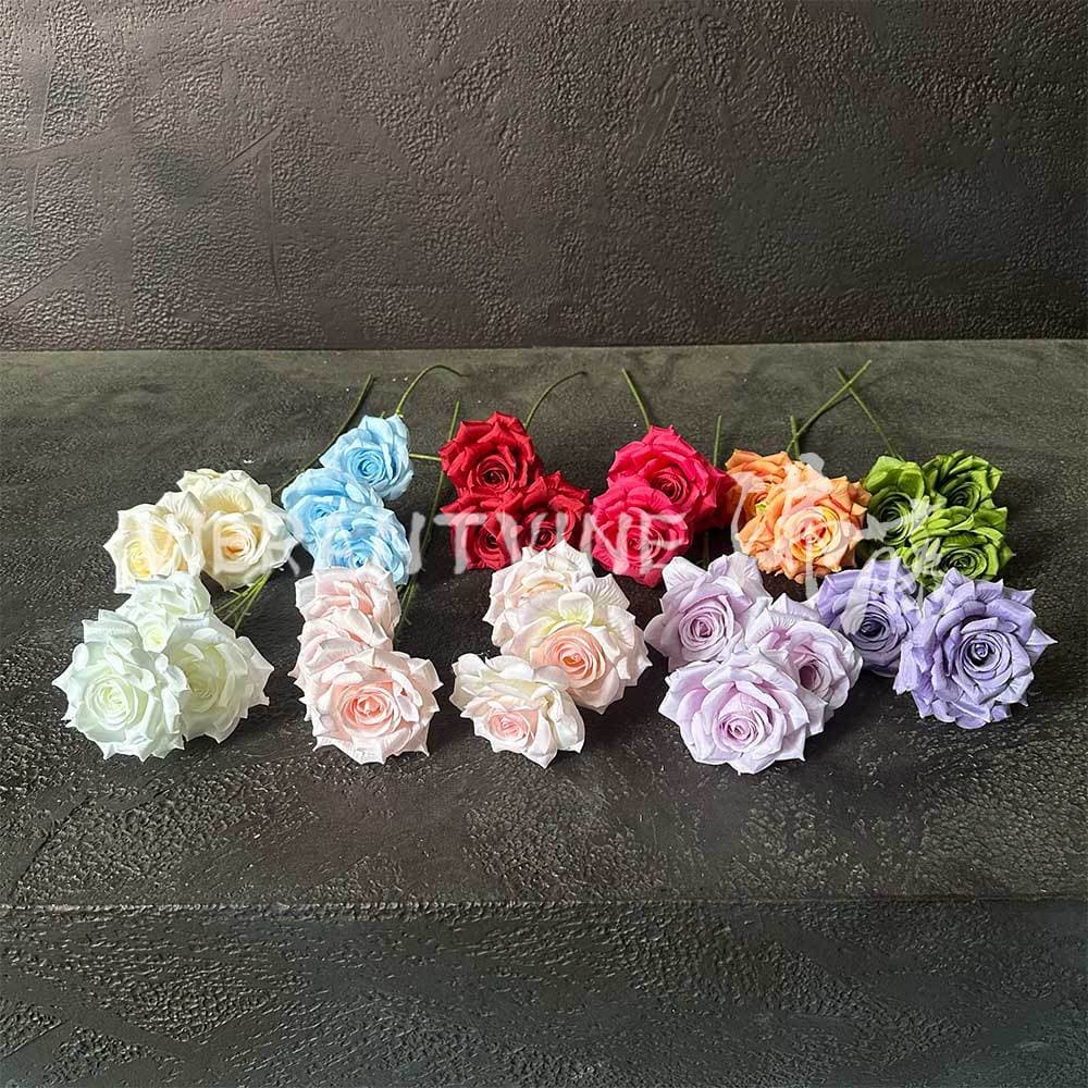 3-Head Realistic Artificial Roses High-End Faux Flowers for Flower Wall Waterfall Scene Decoration Wedding Floral Arrangements