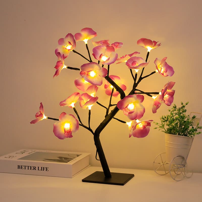 LED Cherry Blossom Tree Light Romantic Room Birch Tree Ambient Decorative String Lights Bedside Rose Flower Lamp Christmas Tree Light