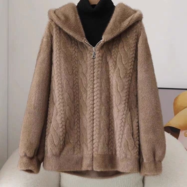 New Style Mink Fur Coat Short Hooded Fur-Integrated Mother's Outfit Fur Coat Loose with Hood