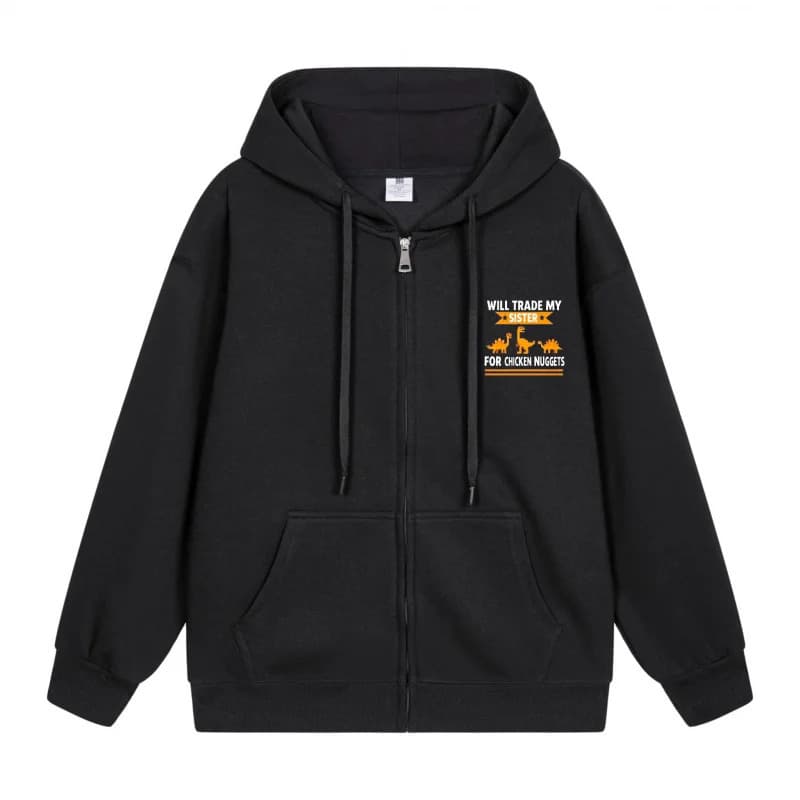 【Cross-border EU Size】Men's Zip-Up Hoodie Orange Text On Black Hoodie