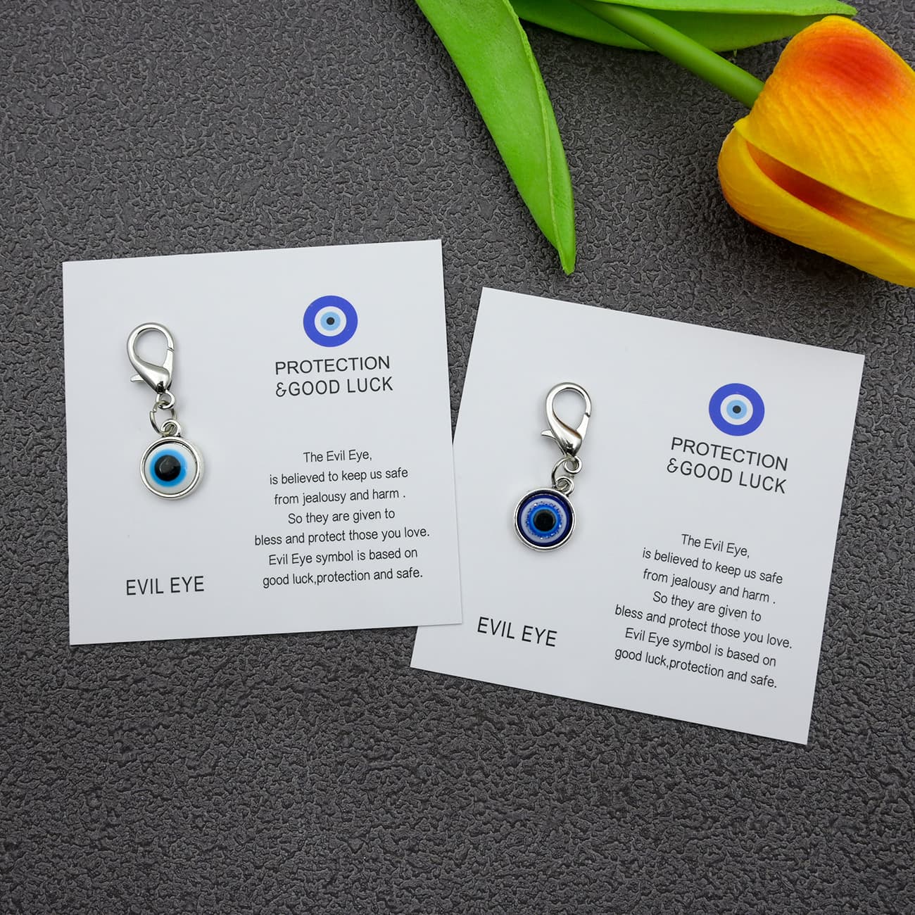 Cross-border hot selling PROTECTION GOOD LUCK English good luck card blue evil eye keychain pendant