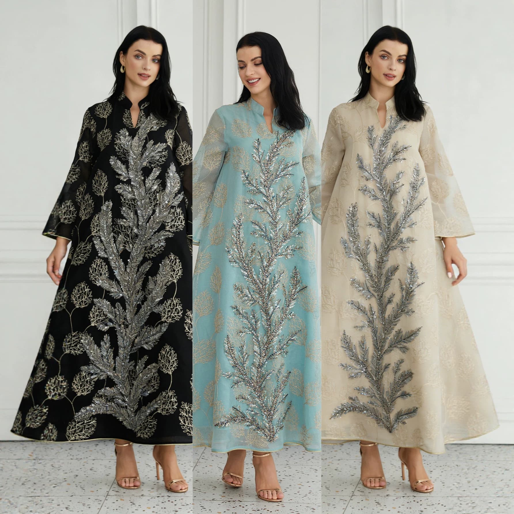 Nc90 Cross-Border Dress with Mesh Embroidery and Sequins