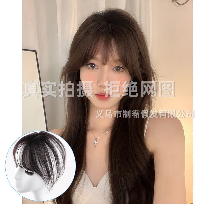 Real Human Hair Silk Top White Hair Rehair Piece Swiss Mid-Point Internet Celebrity Real Hair Wig Piece Air Bangs Lady's Head