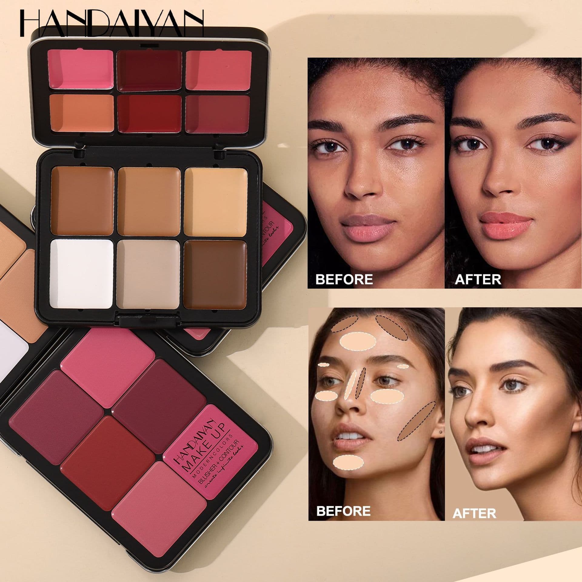 Cross-border 12-color iron box blush palette handaiyan makeup high-gloss repair all-in-one palette matte concealer blush cream