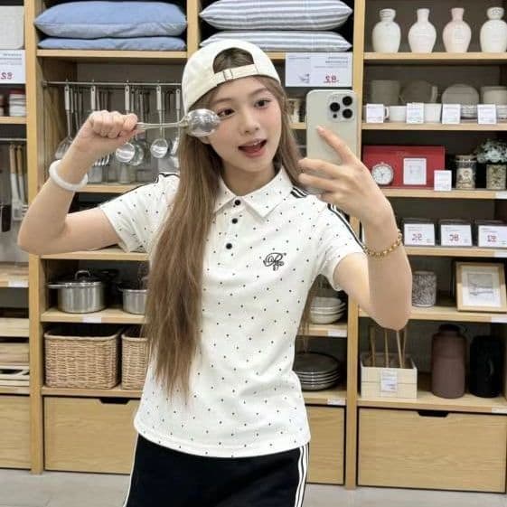 JK Uniform Gymnastics Top Polka Dot Polo Shirt Women's Casual Shorts Set Contrast Short Sleeve Design Sweet Style