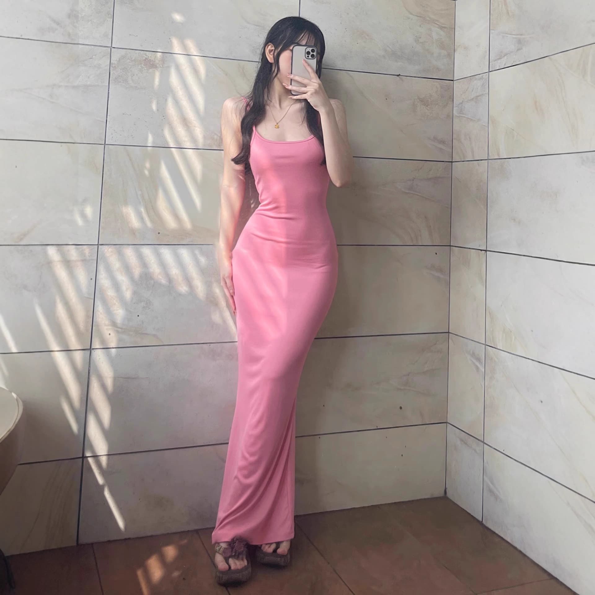 Elegant Slim-Fit Halter Dress for Women Summer Bodycon Stretchy Mermaid Midi Dress