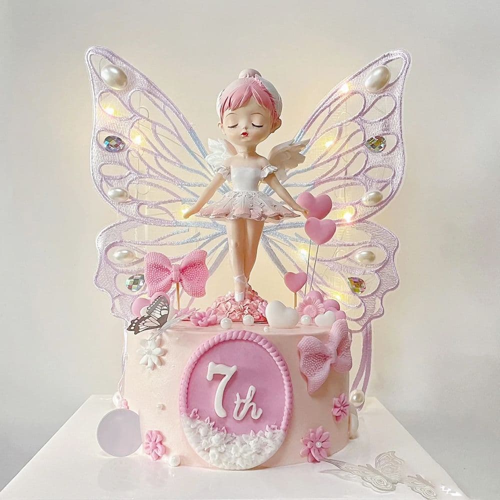 Standing Princess Girl Bella Embroidery Light Lace White Big Butterfly Huge Butterfly Fantasy Cake Decoration