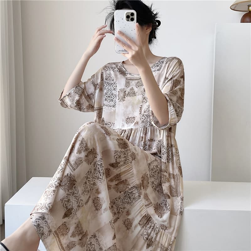 New Spring/Autumn Sleep Dress, Summer Women's Extended Length Dress, New Cotton Silk Nightgown, Plus Size, Premium Feel Cotton Silk Dress