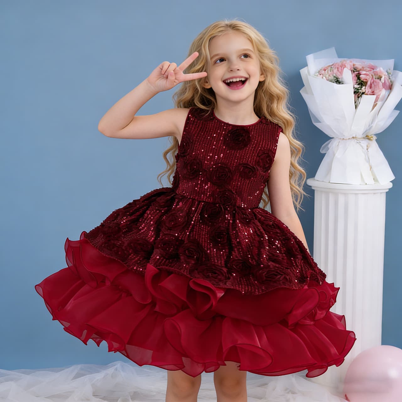 Christmas Girl Princess Dress Children's Formal Dress Flower Girl Wedding Dress Sequined Tulle Cake Tutu Dress