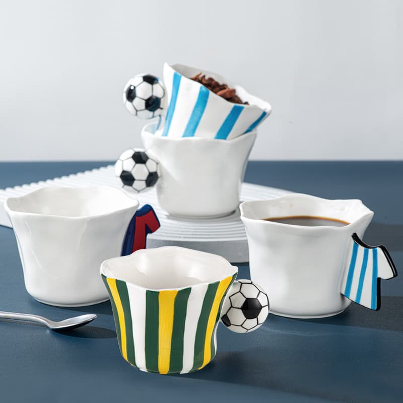 New Striped Handle Ceramic Mug, Soccer Fan Atmosphere Cup, Sports Style Ball Jersey Handle Ceramic Mug