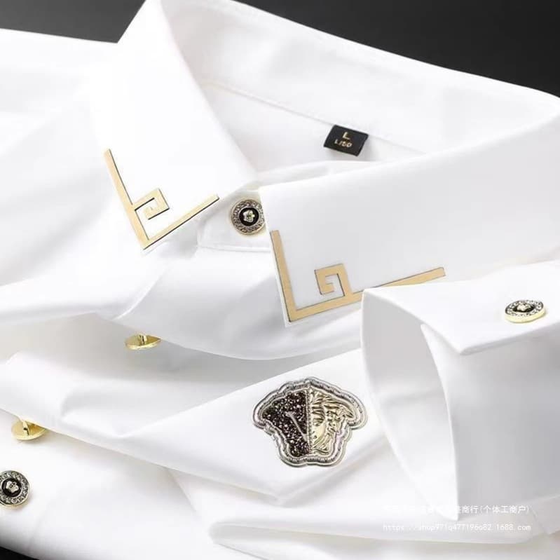 Luxury Trendy European New Business Casual Solid Long Sleeve Shirt for Men High-End Slim Fit Button-Up Shirt