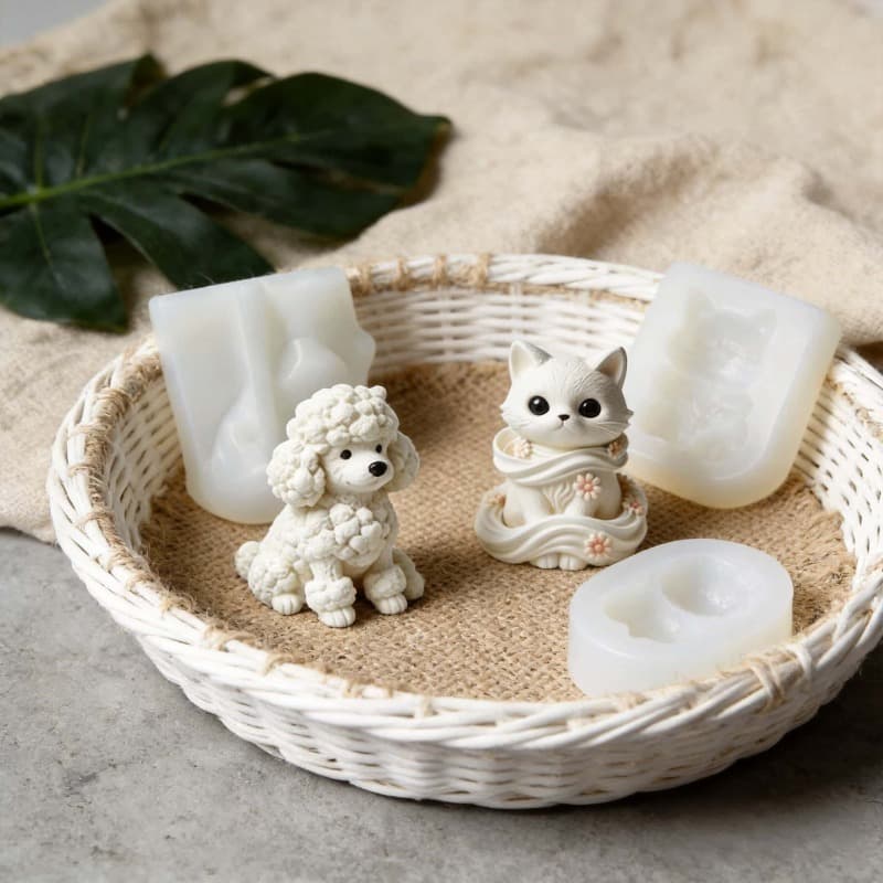 3D Cute Cat and Dog Two-piece Silicone Mold Set Handmade Aromatherapy Candle Holder Gypsum Resin DIY Handmade Mold