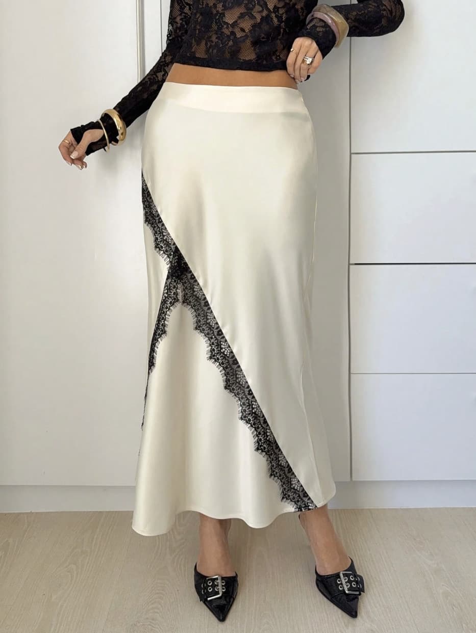 New European and American lace sexy temperament commuter skirt Cross-border fashion splicing elegant slimming hip-hugging long skirt