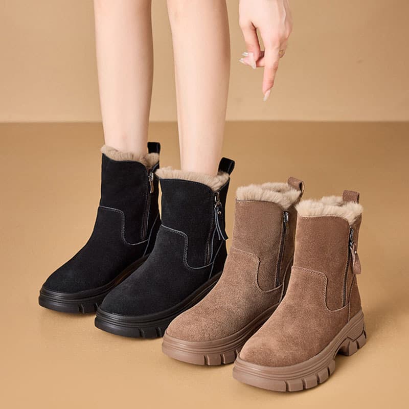 Women's Snow Boots 2026 New Winter Thick Cotton Warm Short Boots Casual Fleece-Lined Outdoor Cotton Boots Genuine Leather High-Top Women's Shoes