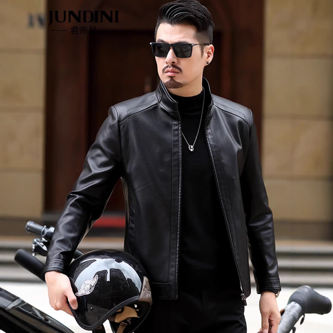 Middle-aged Men's PU Leather Jacket Stand Collar Casual Coat Spring Father's Top Drop Shipping