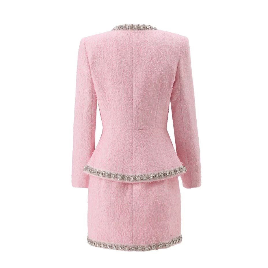 European and American Cross-border Premium Pink Women's Suit Set Batch Pattern Women's Jacket and Skirt Two-Piece Set In Stock